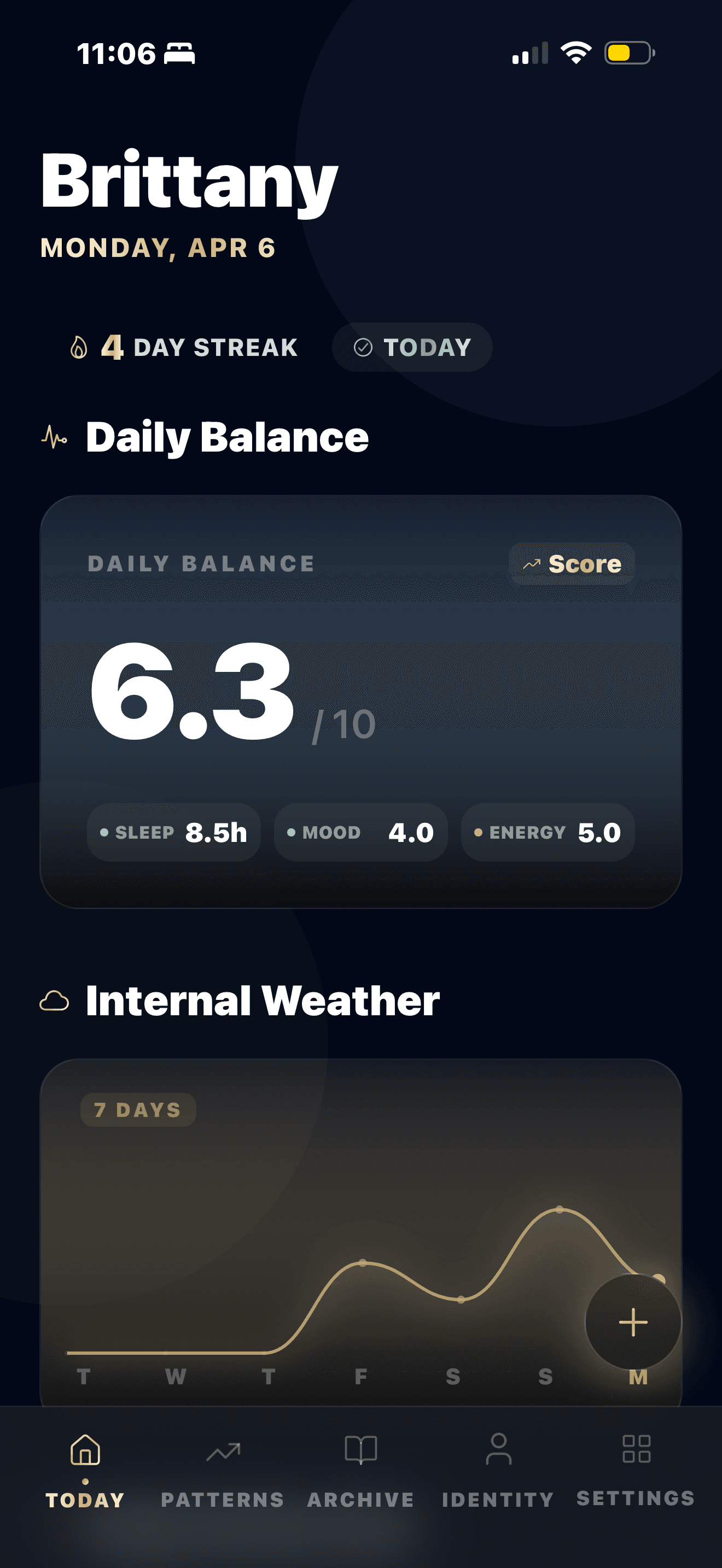 MySky home screen with Daily Balance and Internal Weather cards.